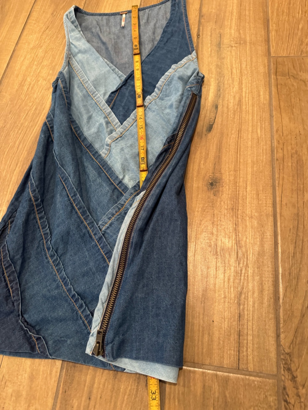 Free People Two-Tone Blue Patchwork Denim Mini Dress XS - Picture 6 of 10